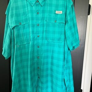 Magellan Outdoors Men's Teal Plaid Button Down Shirt